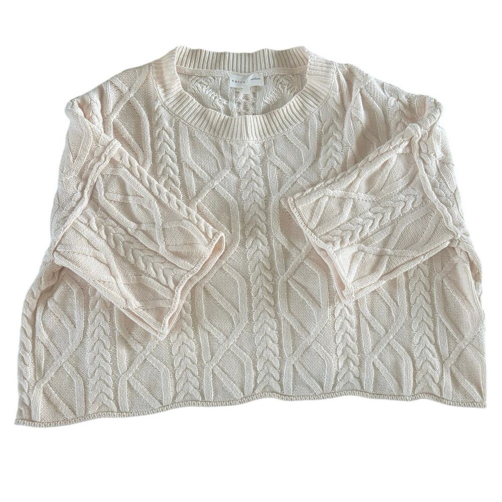 Entro Womens M Cream Cable Knit Oversized Sweater Dolman Sleeve Cotton Blend